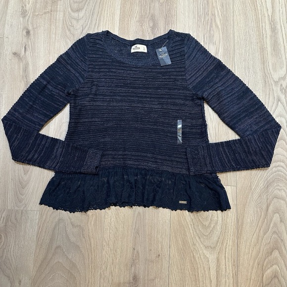 Hollister Sweaters - NWT VTG Hollister Women's JR Sweater Long Sleeve Blue Lace Trim Sz L Y2K Preppy